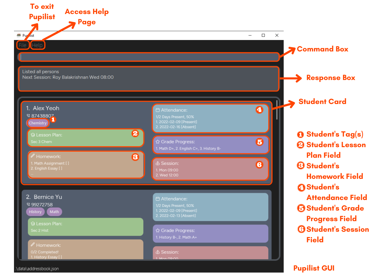 Pupilist's annotated UI