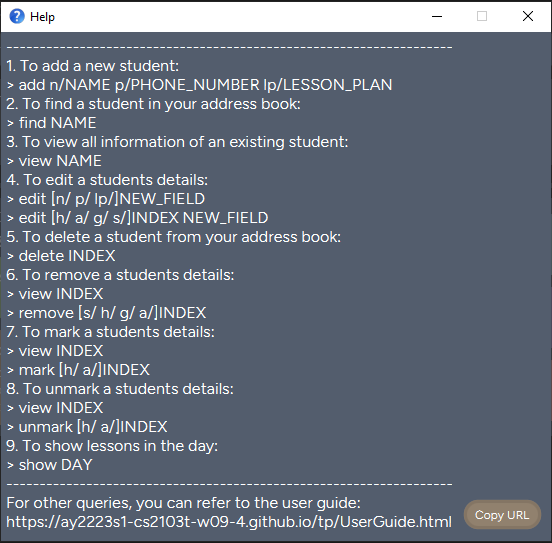 help message